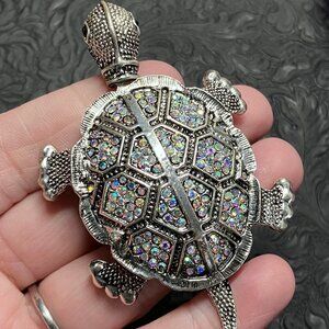 Beautiful Articulated Turtle Brooch AND Pendant With Blingly Rhinestones (55 2)